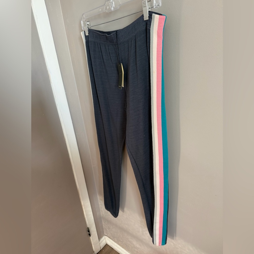 Monrow Heather Grey Rainbow Stripe Supersoft Joggers medium super soft loungers